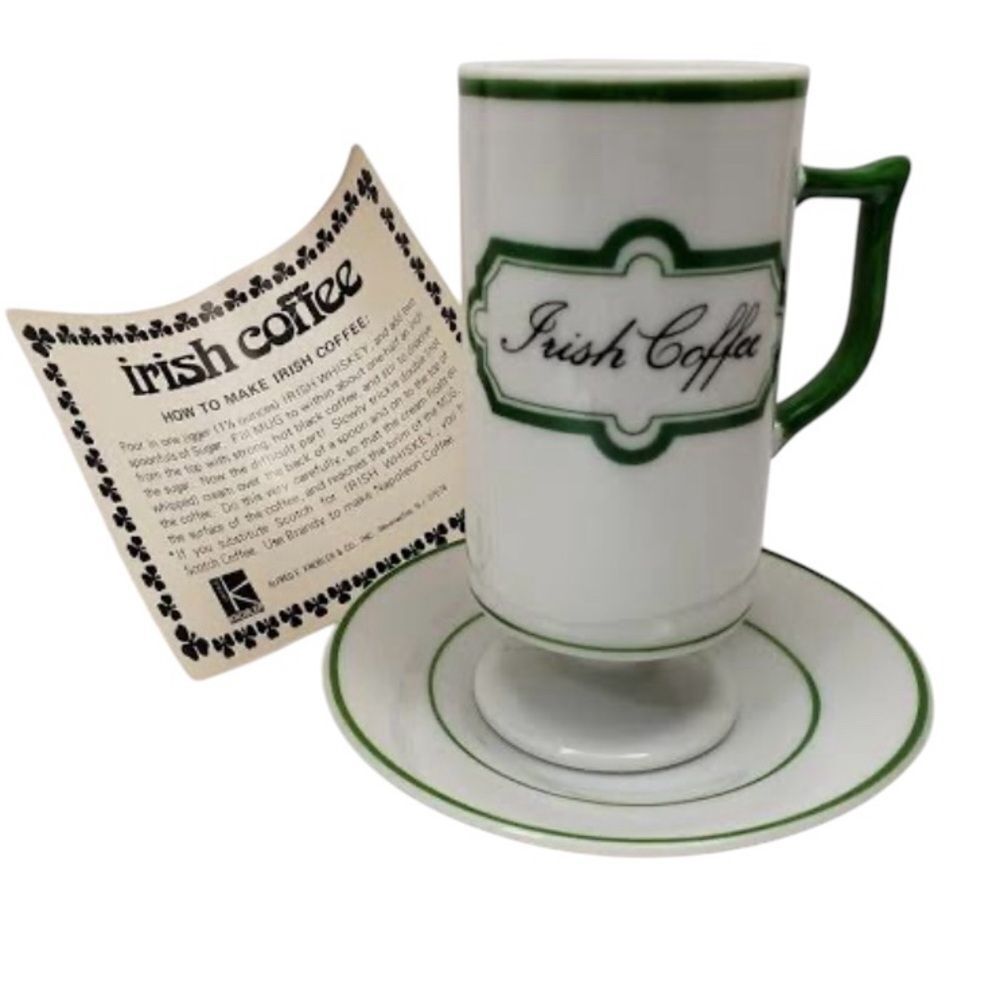 Vintage Knobler Japan White & Green Irish Coffee Mug/Saucer -- Set‎ of 4 - Picture 2 of 9